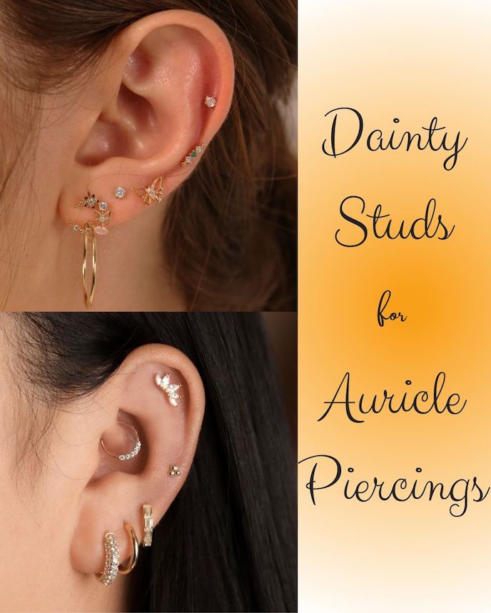 dainty studs in an auricle piercings