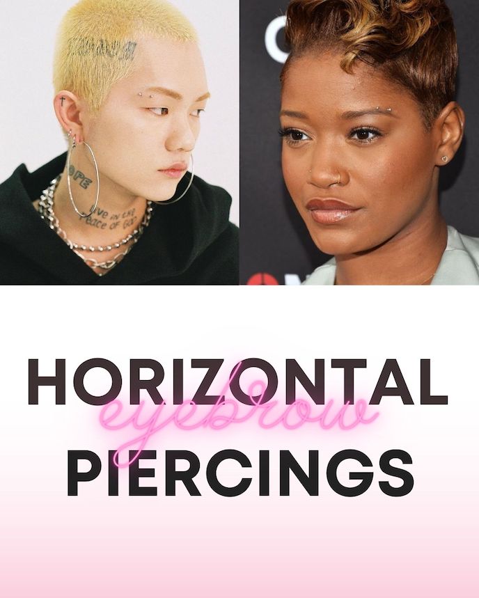 Two women with horizontal eyebrow piercings