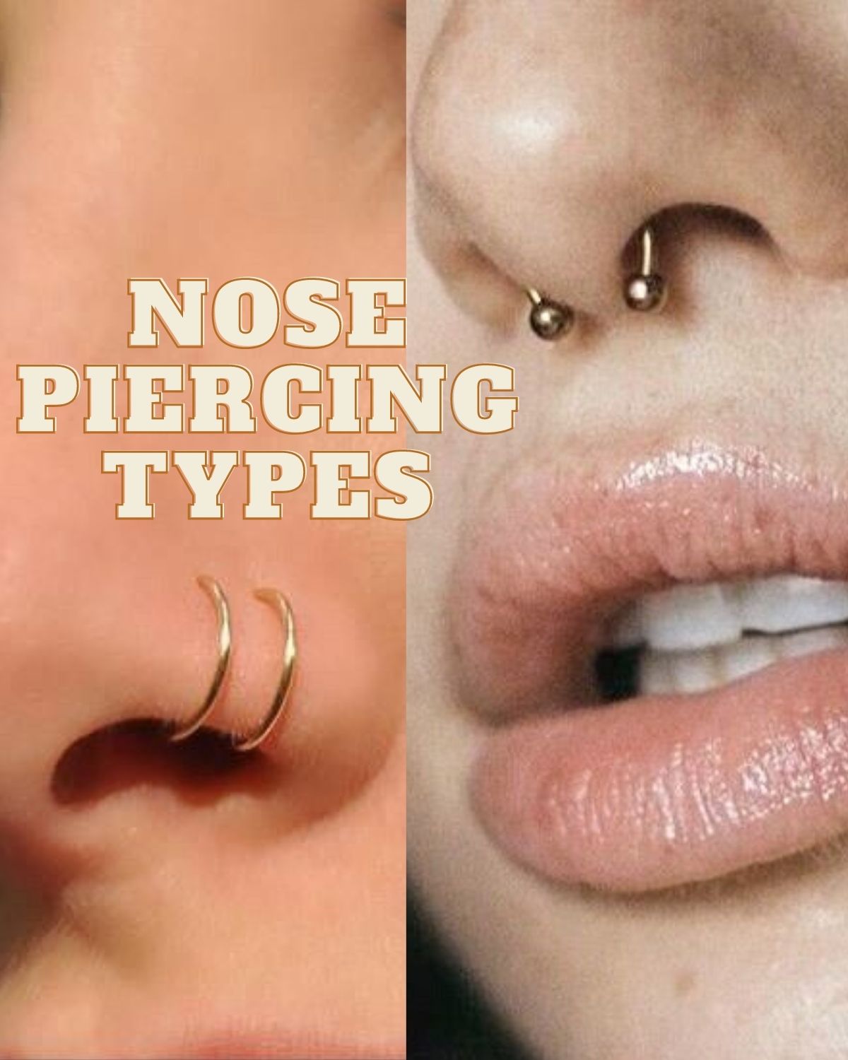 Two women with nose piercings, septum hoop and double nostril hoop