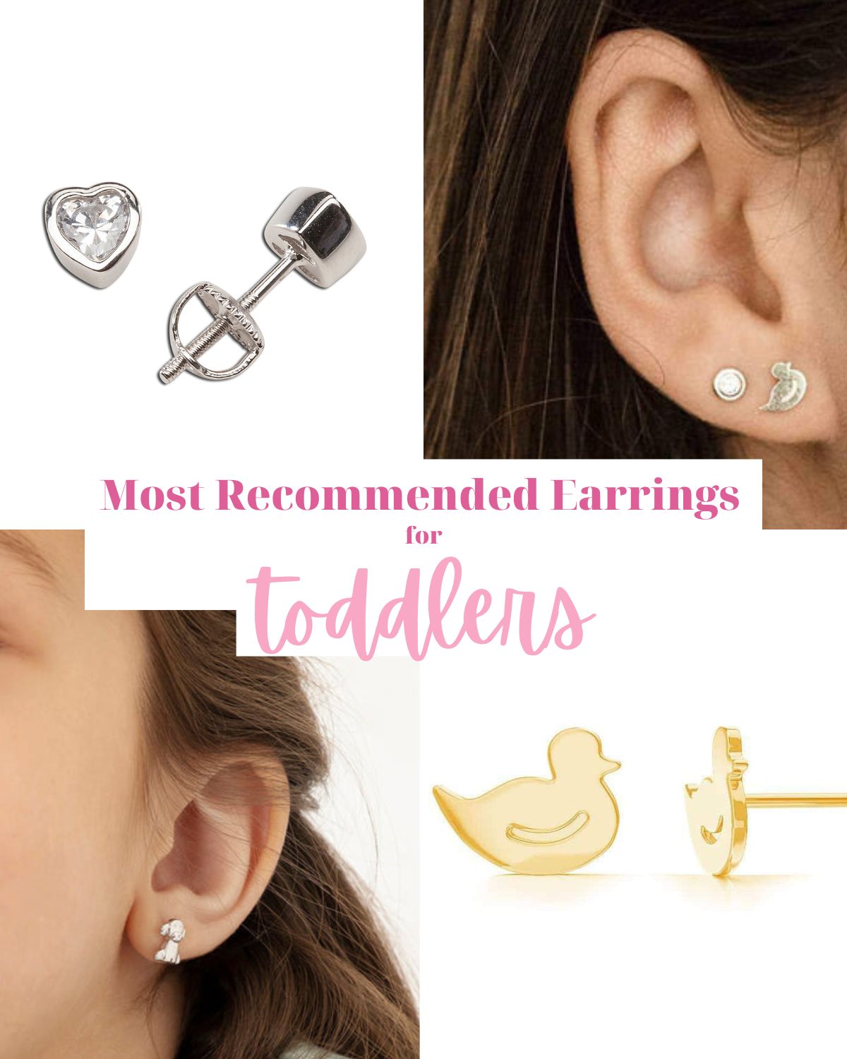 Four pairs of earrings made of silver and gold that are safest for a toddler