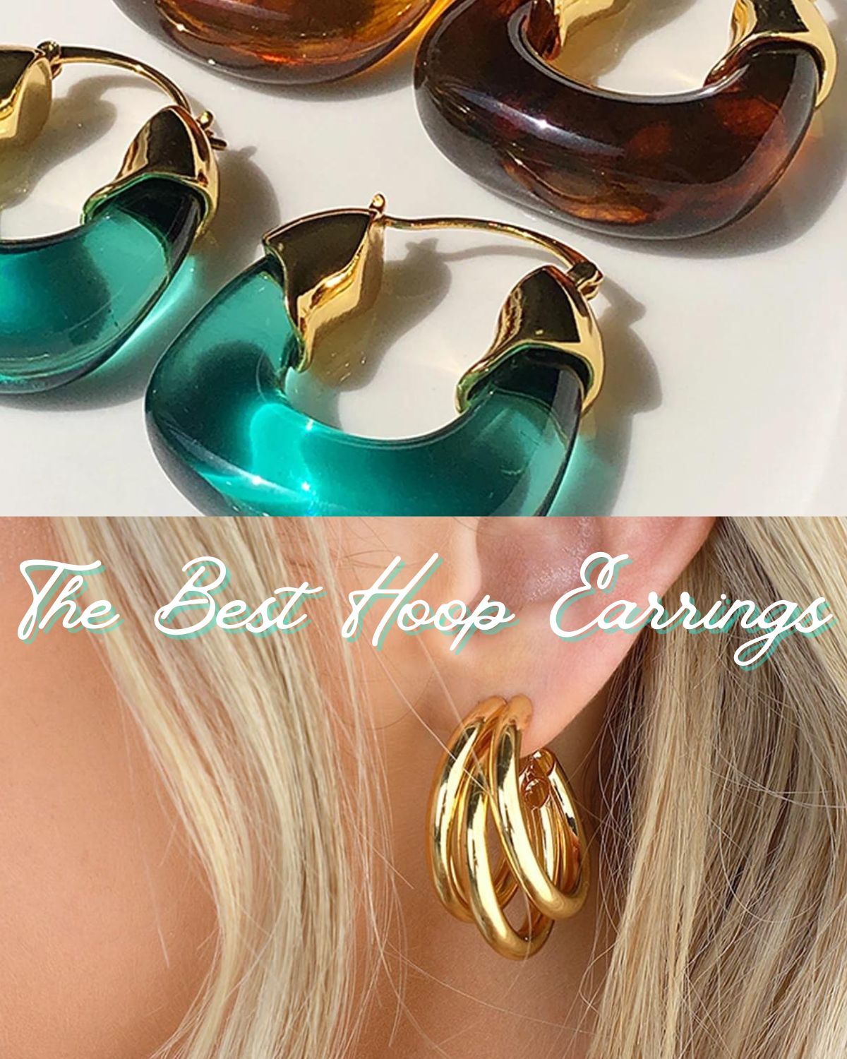Two different styles of earrings: minimalist gold and resin