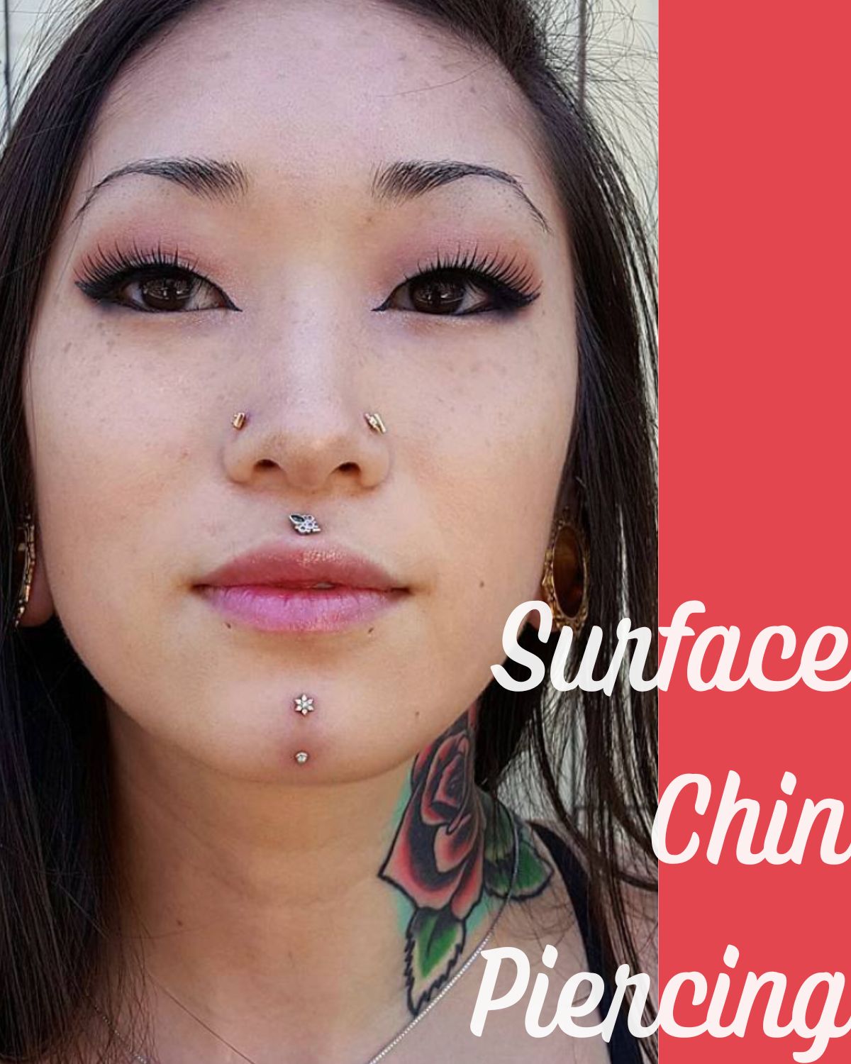 A girl with a surface chin piercing