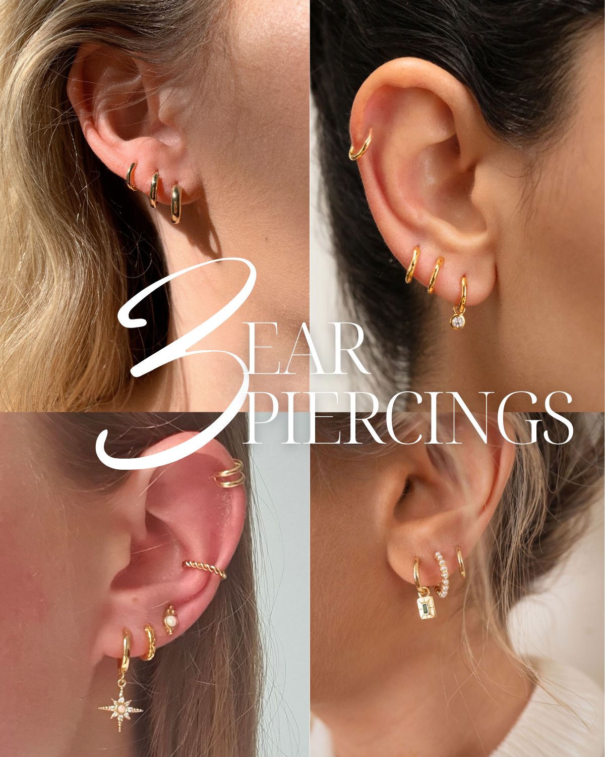 Four women with multiple ear piercings
