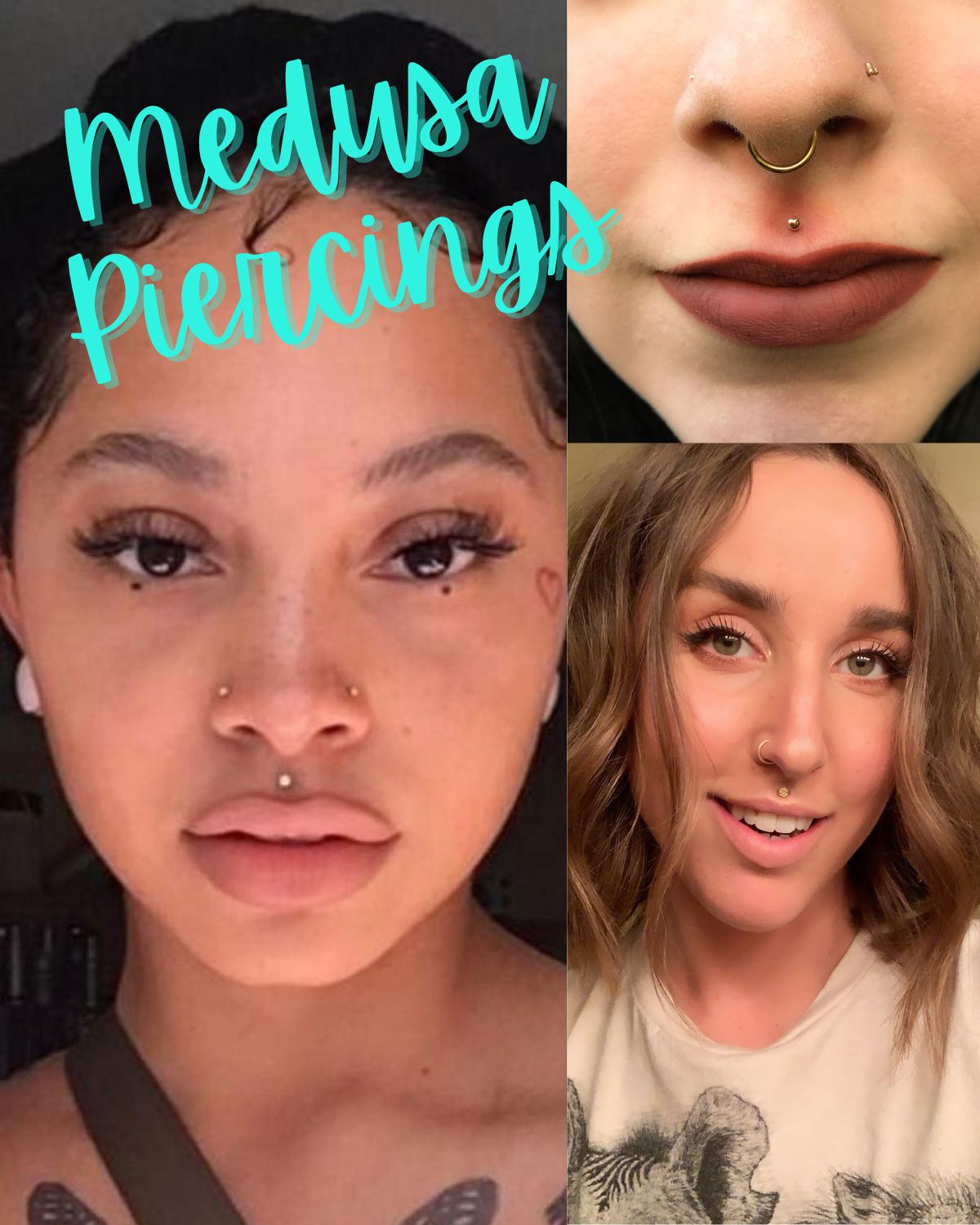 Three women with medusa lip piercing