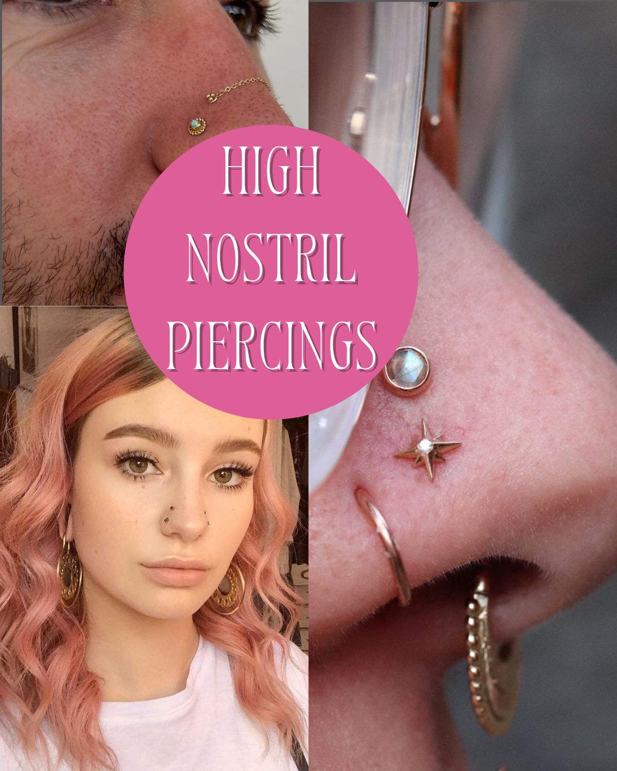 Three people with intricate nose piercings