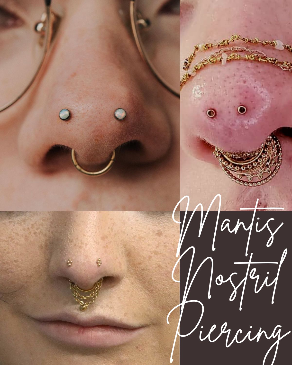 Three people with mantis nostril piercings