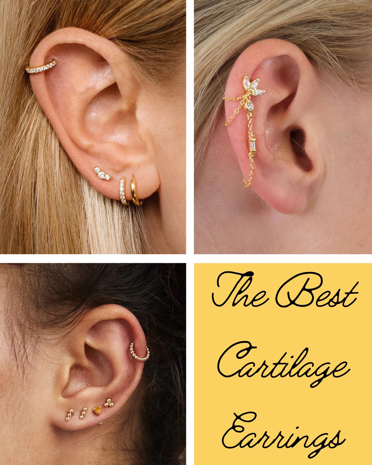 Three girls with ears full of earrings