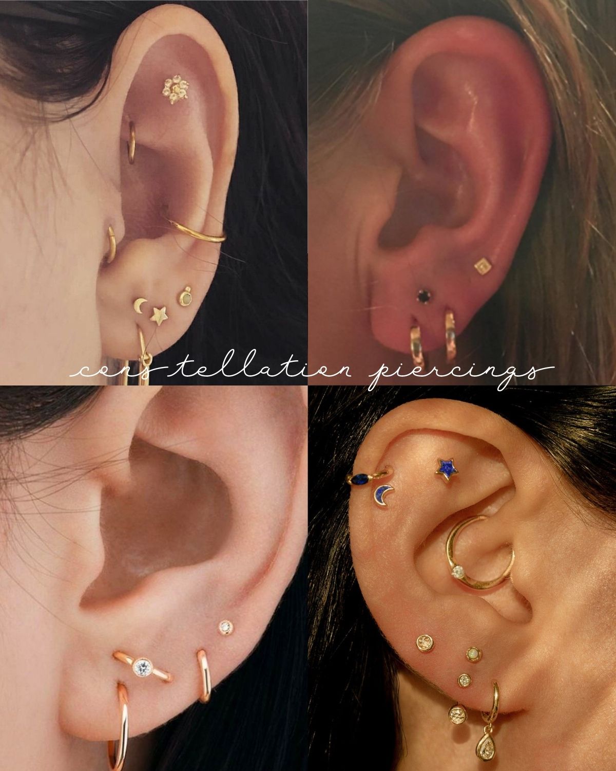 Four women with clusters of piercings on their lobes