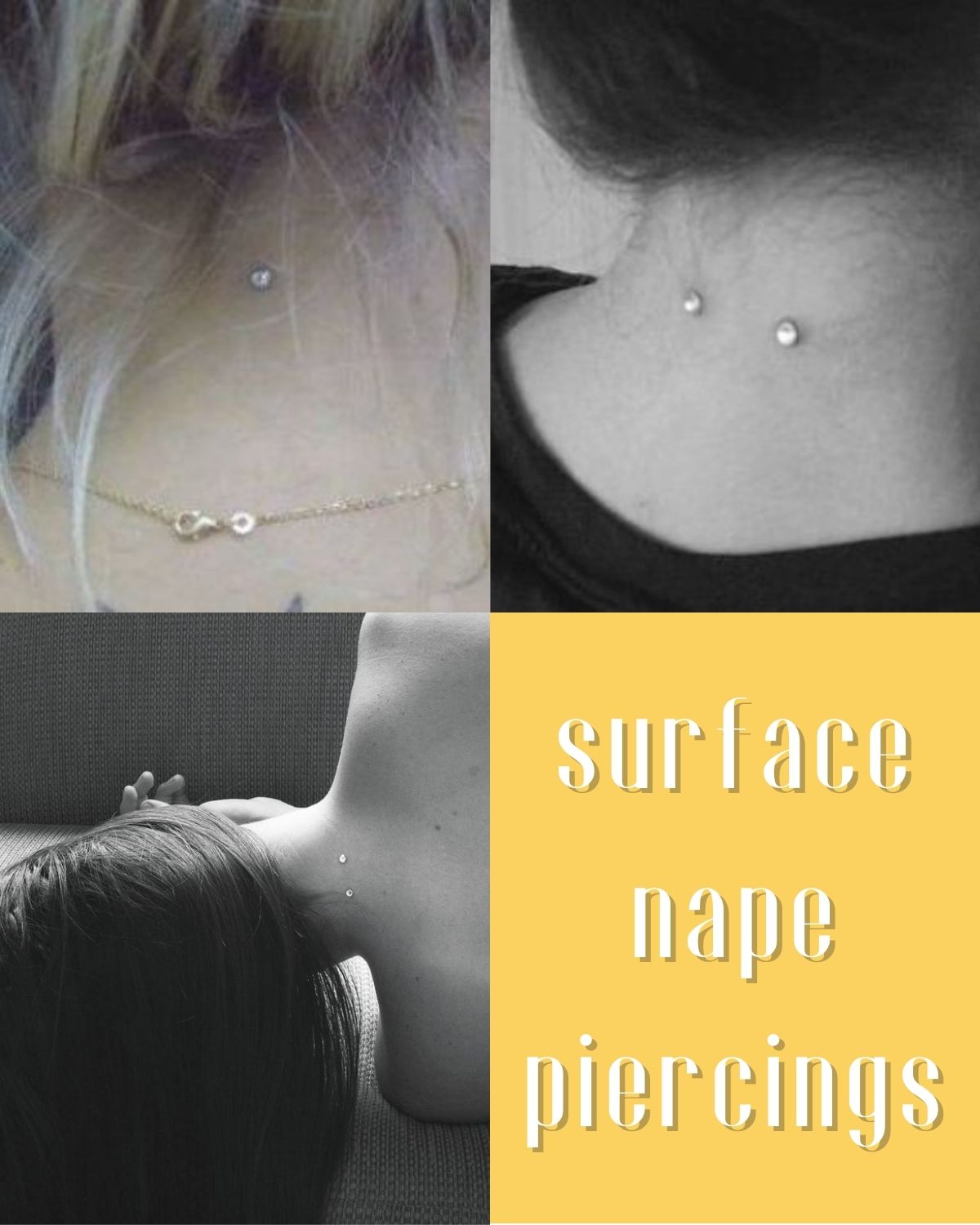Three girls with surface neck piercings 