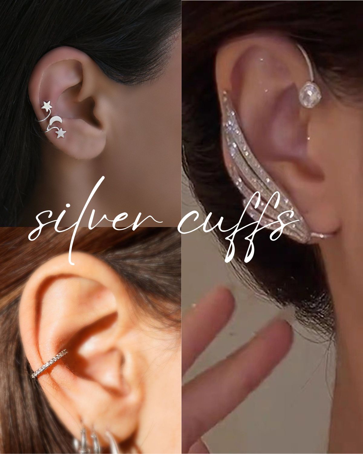 Three silver ear cuffs