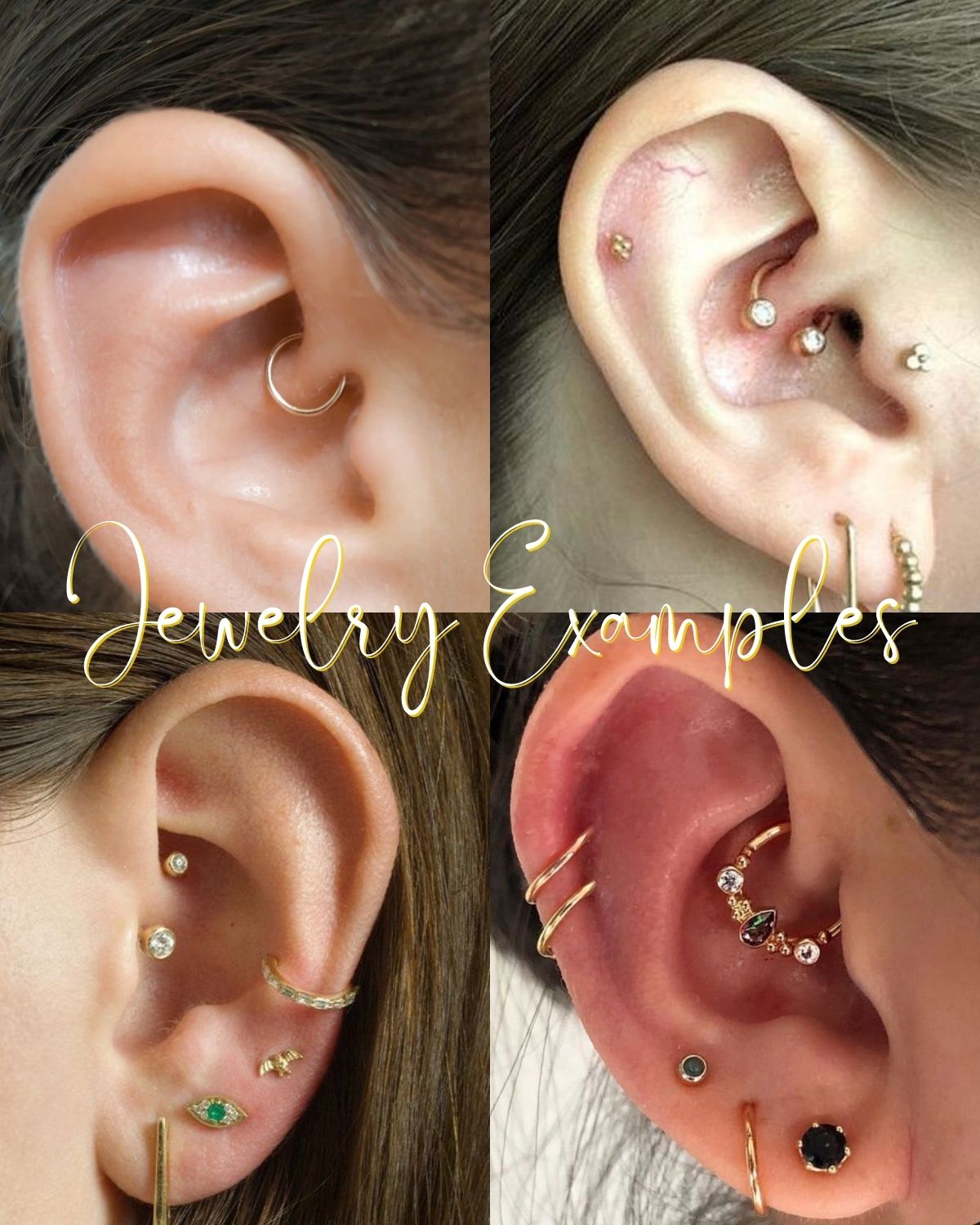 Four examples of jewelry ideas for different piercings 